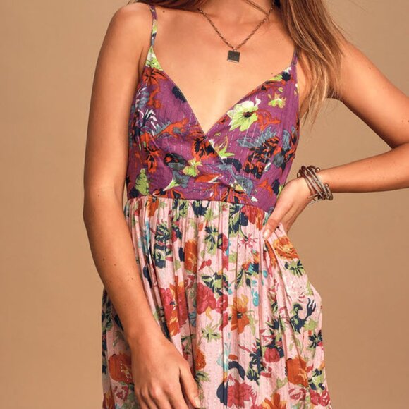 Lulus Boldly Boho Pink Multi Floral Print Tiered Maxi Dress - Size L - Picture 4 of 11